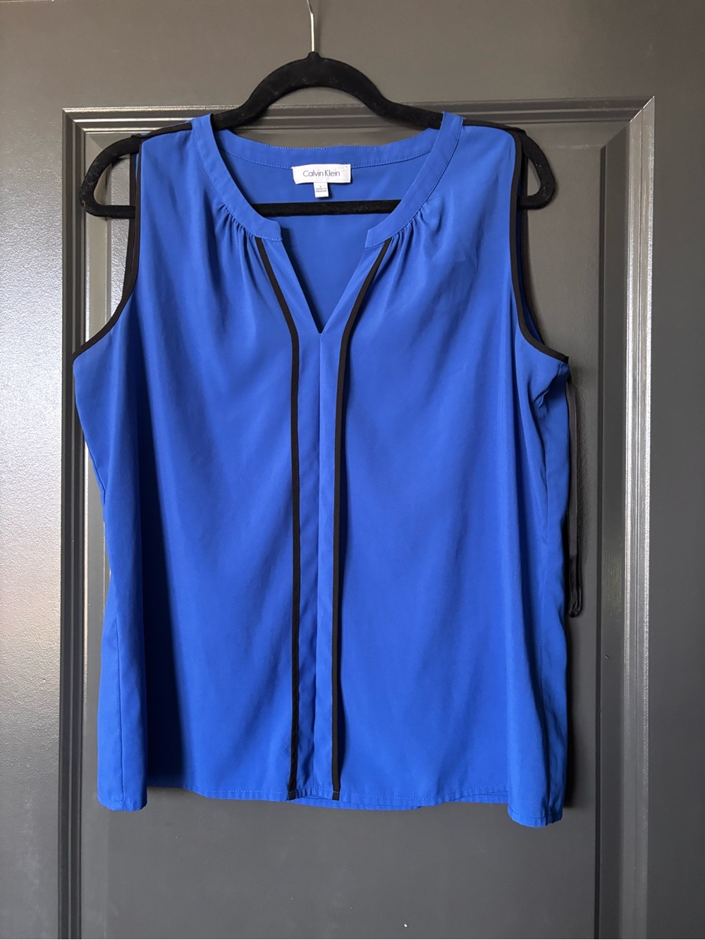Calvin Klein Cobalt Blue Sleeveless V-Neck Camisole with Black Piping